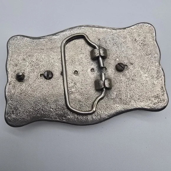 Centerpiece Black Banded  Cabochon Silver Tone Western Framed Belt Buckle - Picture 6 of 6